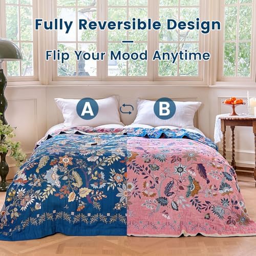MSGKV Boho Throw Blanket 50"x60" Summer Cotton Blue Floral Throw for Couch - Image 4