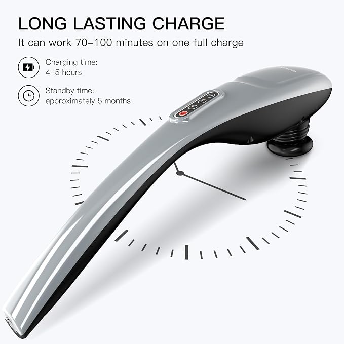 MEGAWISE Handheld Back Massager | Deep Tissue Percussion Massage for Back, Neck, Shoulders, Waist and Legs (Cordless Silver) - Image 5