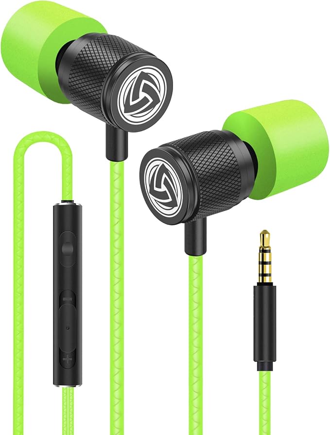LUDOS Ultra Wired Earbuds in-Ear Headphones, 5 Years Warranty, Earphones with Microphone, Noise Isolating Ear Buds, Memory Foam for iPhone, Samsung, School Students, Kids, Women, Small Ears - Green by Ludos
