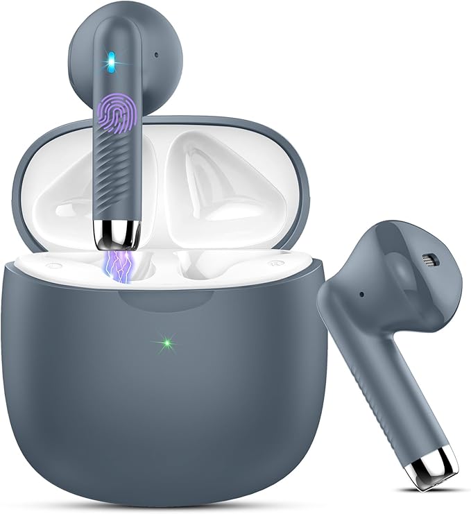 Wireless Earbuds, Bluetooth 5.4 Headphones in Ear with Noise Cancelling Mic | Bluetooth Earbuds Stereo Bass, IP7 Waterproof Sports Earphones, 32H Playtime USB C Charging Ear Buds Gray for Android iOS by Jxrev