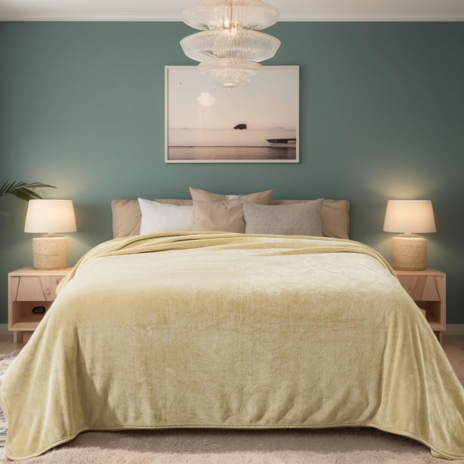 Fleece Blankets for All Season - Premium Lightweight Anti-Static Throw for King Size Bed Extra Soft Brush Fabric Warm Sofa Thermal Blanket 90" x 108"(Khaki) - Image 2