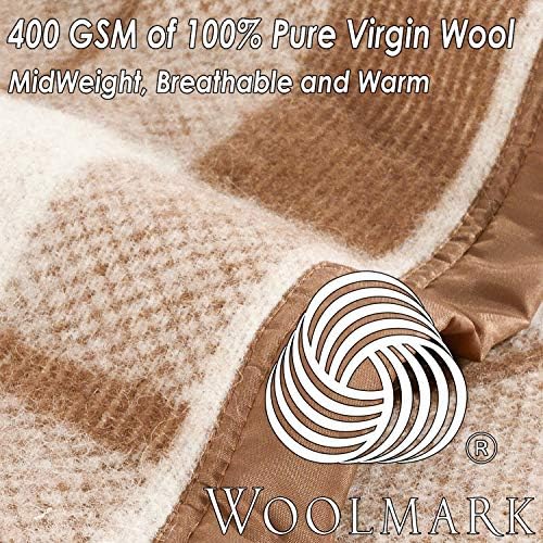 Poyet Motte Rivoli Solid 400GSM 100% Virgin Wool Blanket, Medium/Heavy Weight, Machine Washable (Camel/Natural Plaid, King Size) - Image 4