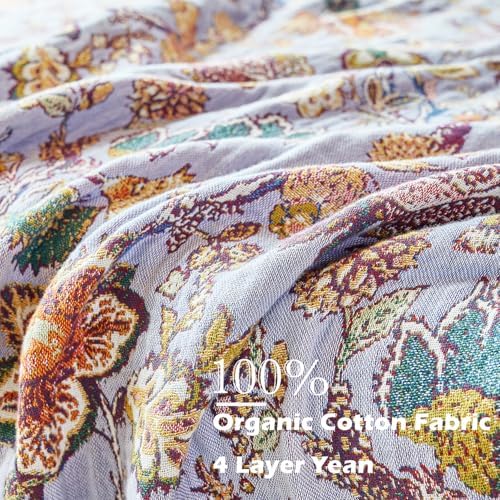 VANJOROY Boho Throw Blanket 60" x 80", 100% Organic Cotton Breathable Ultra Soft Bed Purple Quilt Throw - All Season Luxury Floral Farmhouse Decor Blanket for Sofa Couch Chair and Gift. - Image 6