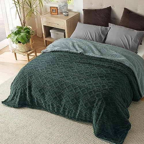 Bedsure Gentlesoft Sherpa Queen Size Blanket for Bed - Fleece Fluffy & Cozy Cable Jacquard Tufted for Women Gift, Thick and Warm Christmas Blanket for Winter, Dark Green, 90x90 Inches by Unknown