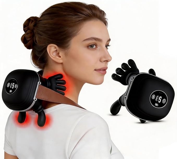 Neck Massager with Heat, Cordless 4D Kneading Neck Shoulder Back Massager, Deep Tissue Pain Relief Massager with Bionic Fingers & Screen, Ideal Gift for Men Women(Black) by Sriolr