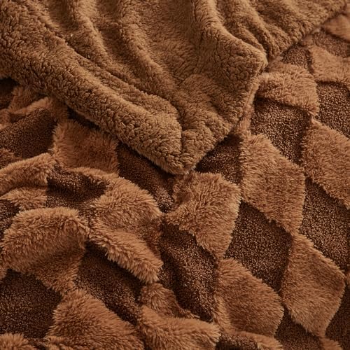 PU MEI Luxury Faux Fur Rabbit Fur Throw Blanket Brown 60"*80",Soft Plush Reversible Sherpa Blankets,Twin Fuzzy Elegant Blanket Thick Throws for Bed,Comfy Bedding Accent Blankets for Sofa Couch Chair - Image 5