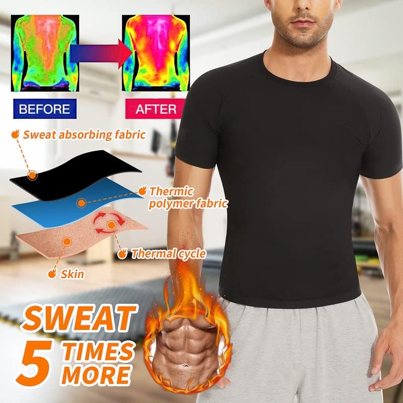 SHAPERIN Sauna Shirt for Men Sauna Tops Heat Trapping T-shirt Sauna Suit Workout Sweat Vest Body Shaper Gym Workout - Image 2