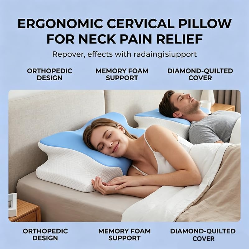 Cooling Neck Support Pillow, Adjustable Cervical Memory Foam for Pain Relief, Odorless Ergonomic Orthopedic Bed Pillows for Side Back Stomach Sleepers, Cozy Sleeping (Blue) - Image 6
