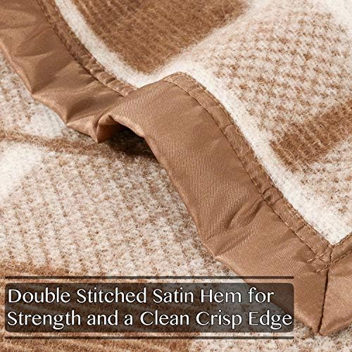 Poyet Motte Rivoli Solid 400GSM 100% Virgin Wool Blanket, Medium/Heavy Weight, Machine Washable (Camel/Natural Plaid, King Size) - Image 6