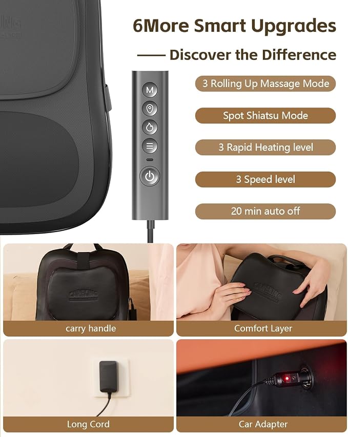 Back Massager With Heat, Pain Relief For Deep Tissue,3D Lower Back Massager - Image 7