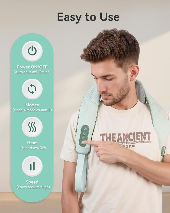 Snailax Cordless Shiatsu Neck Massager with Heat, 4D Kneading Back Shoulder Massager Deep Tissue, Larger Massage & Heating Area, Gift for Mom Dad - Image 7