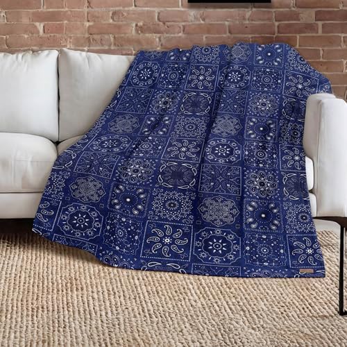 Lucky Brand 50" x 70" Plush Throw Blanket, Bandanny Navy Blue Blanket for Sofa or Bed by LuckyBrand
