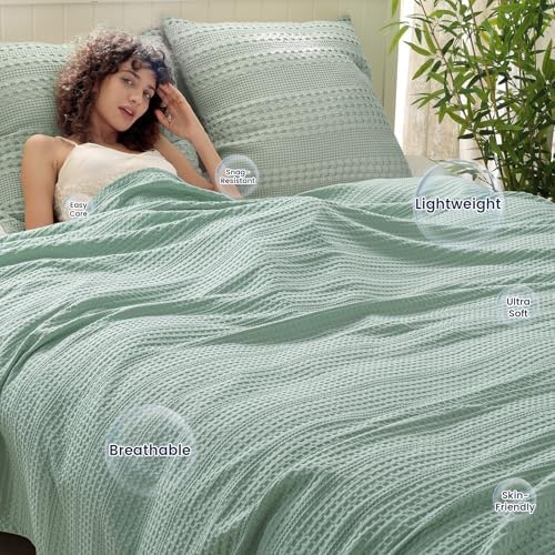 PHF Lightweight Waffle Weave Blanket Twin Size 66"x 90", Soft Woven Summer Blanket for Hot Sleepers - Aesthetic Home Decor for Couch Bed Sofa, Pet Friendly, Sage Green - Image 2