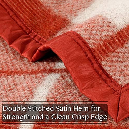 Poyet Motte Rivoli Solid 400GSM 100% Virgin Wool Blanket, Medium/Heavy Weight, Machine Washable (Red/Natural Plaid, Full/Queen Size) - Image 6