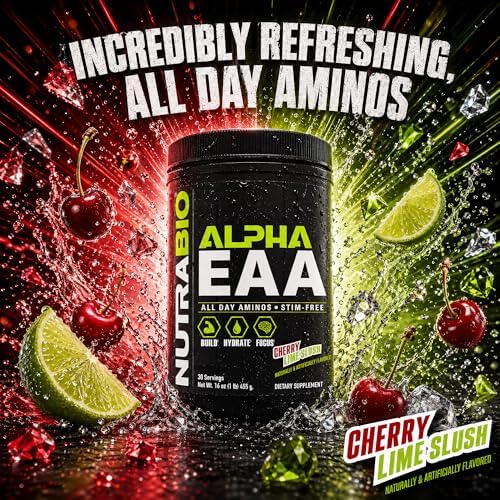 NutraBio Alpha EAA - All-Day Amino Acids for Muscle Growth and Hydration - Essential Amino Acids with Nootropics & Adaptogens- Full Spectrum EAA BCAA Powder - 30 Servings - Cherry Lime Slush - Image 4