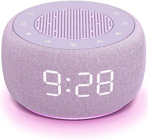 Buffbee Sound Machine & Alarm Clock 2-in-1, 0-100% Clock Face Brightness, Bottom Colored Light, Sleep Timer, Precise 30-Level Volume White Noise Machine, Digital Alarm Clocks for Bedrooms - Purple by BUFFBEE