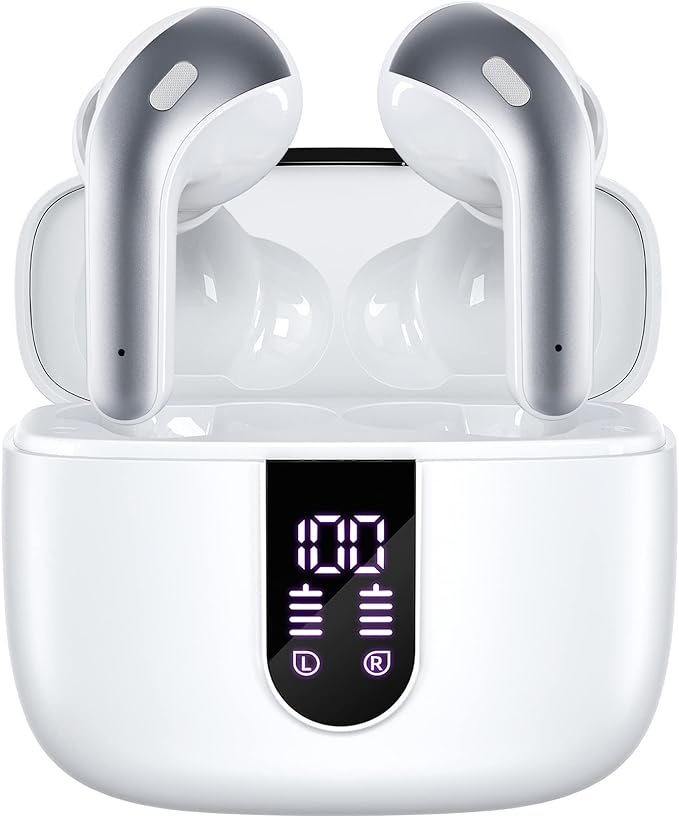 TAGRY Bluetooth Headphones True Wireless Earbuds 60H Playback LED Power Display Earphones with Wireless Charging Case IPX5 Waterproof in-Ear Ear buds with Mic for TV Smart Phone Laptop Computer Sports by TAGRY