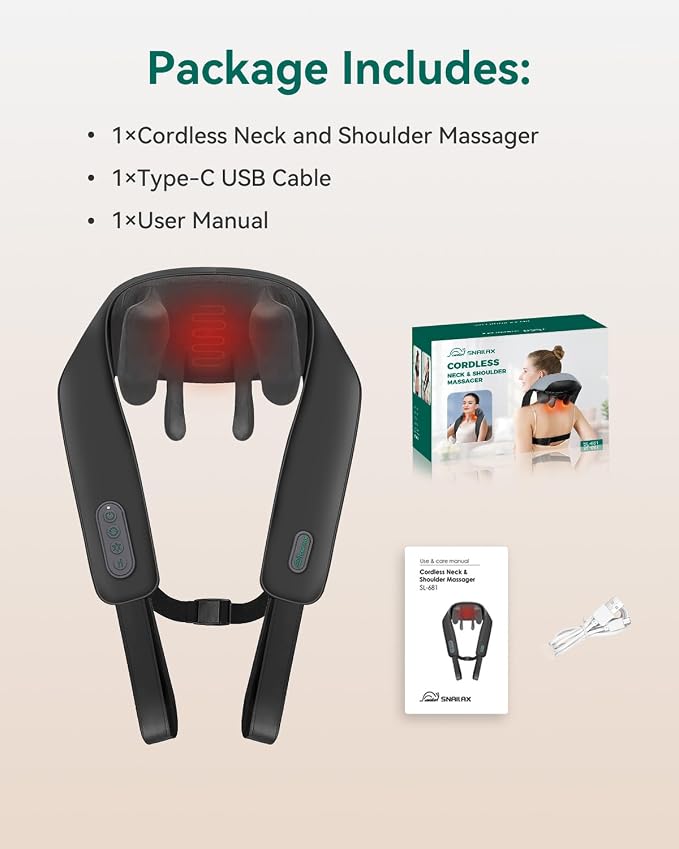 Snailax Cordless Neck Shoulder Massager with Soothing Heat, 2026 Upgraded 4D Deep Tissue Kneading, Shiatsu Massager Pillow for Neck, Traps, Back, Wearable Hand-Free Straps, Gifts for Men Women Mom Dad - Image 9
