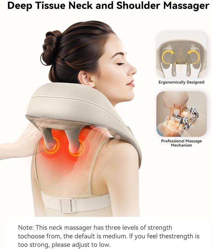 Snailax Cordless Neck Massager with Heat, Shiatsu Neck and Shoulder Massager for Deep Tissue, Kneading Back Massage Pillow for Leg, Body, 2 Heating Levels, Gifts for Men Women - Image 2