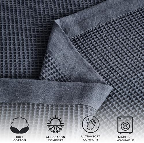 Great Bay Home 100% Cotton Blanket for Twin Size Bed | Lightweight and Breathable Waffle Weave Blankets for Summer & Spring | Versatile, Layering Navy Bed Blanket, Ocean Blue, 90x66 inches - Image 2