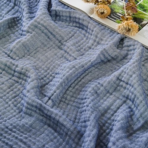 EMME Cotton Muslin Throw Blanket for Couch Breathable Gauze Soft Lightweight Blankets for Adults (Heather Navy, 50"x60") by EMME