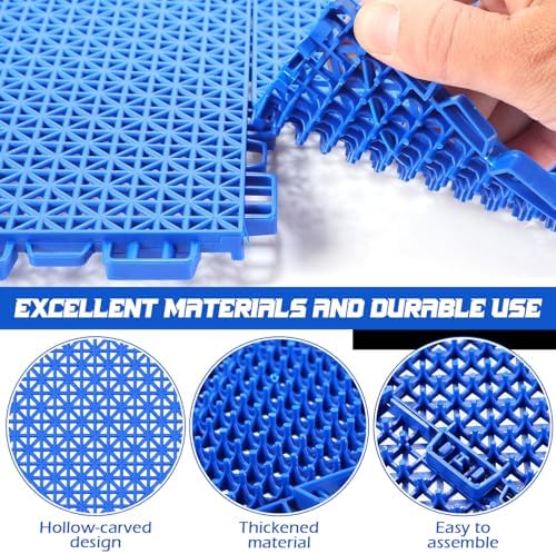 Huwena 100 Pcs Modular Interlocking Cushion Floor Tiles 10 x 10 Inch Non Slip Pool Floor Mat Blue Interlocking Rubber Draining Flooring Tiles with Hole for Drain Deck Patio Balcony Shower Kitchen - Image 3
