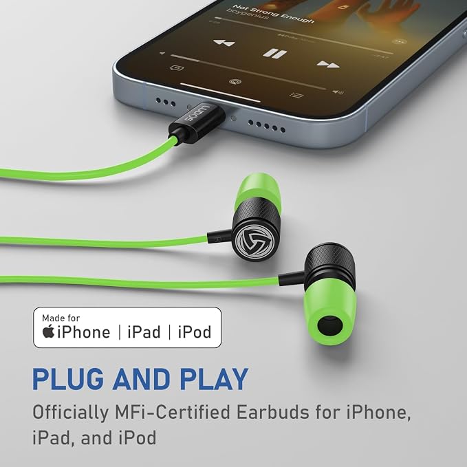 LUDOS Ultra iPhone Wired Headphones Earbuds Earphones with Lightning Connector Apple MFi Certified, 5 Years Warranty, for iPhone 14 13 12 11 Pro Max X XS XR 8 7 Plus with Microphone Control - Green - Image 5