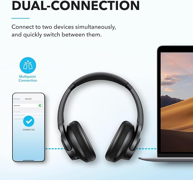 Soundcore by Anker Q20i Hybrid Active Noise Cancelling Headphones, Black | Over-Ear, Bluetooth, 40H ANC Playtime, Hi-Res Audio, Big Bass, Transparency Mode, Customize via App, Travel, Home, Office - Image 7