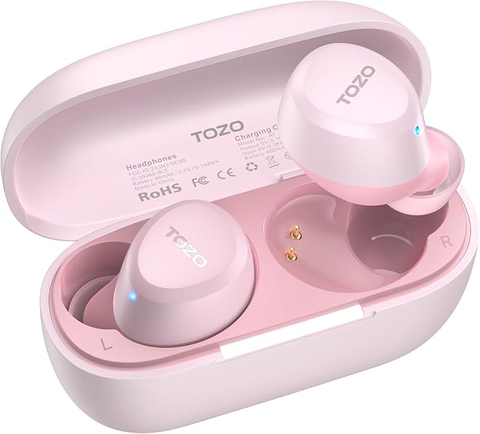 TOZO A1 Wireless Earbuds Bluetooth 5.3 Light Weight in Ear Headphones | IPX5 Waterproof,2 Mics for AI Calls,Immersive Premium Sound Bass Headset with Charging Case,32 EQ via App Rose Gold by TOZO