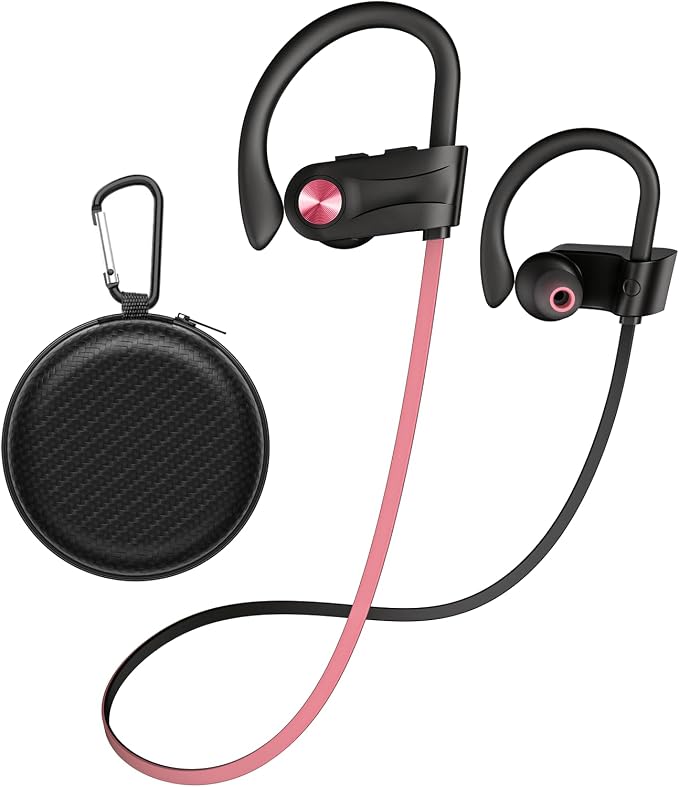 JOYWISE Wireless Bluetooth 5.3 Wireless Headphones with 16Hrs Long Playtime Stereo IPX7 Waterproof in-Ear Earphones, Noise Cancelling Headphones for Running, Black&Pink by WirelessEarbuds