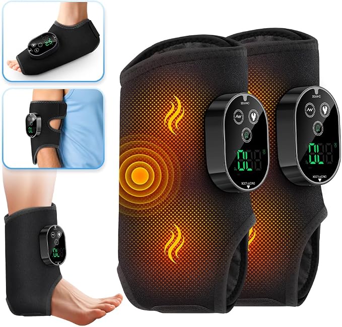2-Pack Cordless Heated Foot Massager for Neuropathy – Rechargeable Foot & Ankle Wrap Heating Pad with 6 Heat Levels, 3 Vibration Modes, 3000mAh Battery (Black) - Image 2