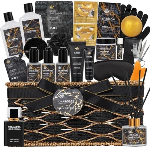 35 Pcs Gifts for Women & Men, Charcoal Bath & Body Gift Basket, Spa Baskets by RAROSAACCA