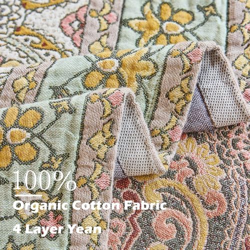 VANJOROY Boho Throw Blanket for Bed Couch 50" x 60", 100% Organic Cotton Skin-Friendly Ultra Soft Quilt Throw - Floral Rustic Living Room Decor Luxury Reversible Blanket for Sofa Chair and Gift - Image 6