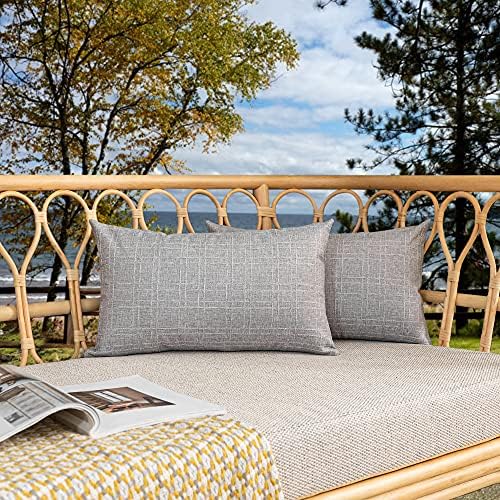 Kevin Textile Outdoor Waterproof 14”x24” Lumbar Pillow Covers 2 Pack, Grey by KevinTextile