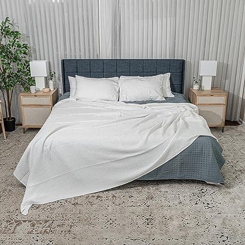 Comfy Cubs Waffle Blanket King, 108" x 90" - 100% Cotton Lightweight Breathable Bed Blanket - Soft Textured Thermal Weave for All Seasons – Decorative Cozy Layer for Couch, Sofa, or Bed - White - Image 5