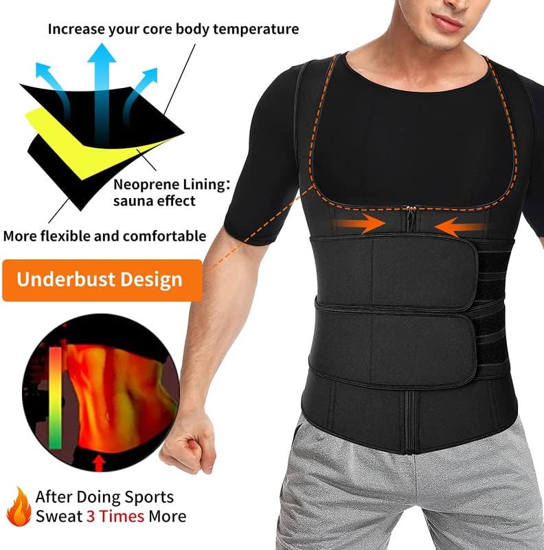 SHAPERIN Men Neoprene Sauna Zipper Waist Trainer Vest Tank Top Trimmer Body Shaper - Image 2