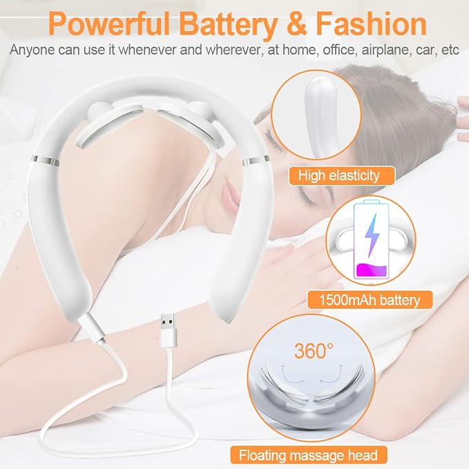Intelligent Portable Neck Massager with Heat for Pain Relief, Cordless Pulse Neck Massager with Voice Broadcast & 6 Modes 16 Levels Intensity Massage for Office Home Outdoor Use - Image 6