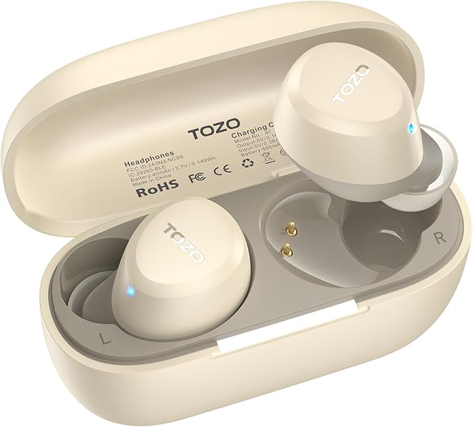 TOZO A1 Wireless Earbuds Bluetooth 5.3 Light Weight in Ear Headphones | IPX5 Waterproof,2 Mics for AI Calls,Immersive Premium Sound Bass Headset with Charging Case,32 EQ via App Light Khaki by TOZO