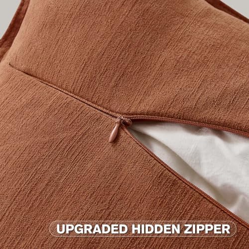 FUTEI Pack of 2 Chenille Throw Pillow Covers 22x22 Inch, Rust - Image 3