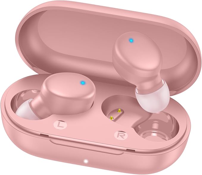 MOZOTER Mini Wireless Earbuds Bluetooth 5.3 in Ear Headphones Headsets | Light Weight,60Hrs Playtime Ear Buds with Charging Case,Smart Touch Control,Premium Sound with Deep Bass for Sport-Pink by MOZOTER