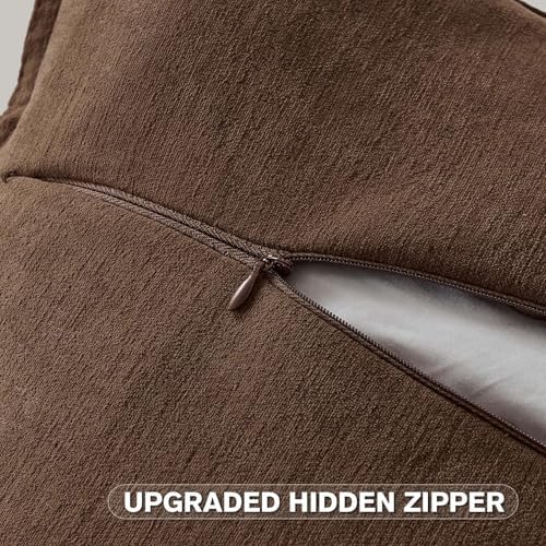 FUTEI Pack of 2 Chenille Throw Pillow Covers 26x26 Inch, Brown - Image 3