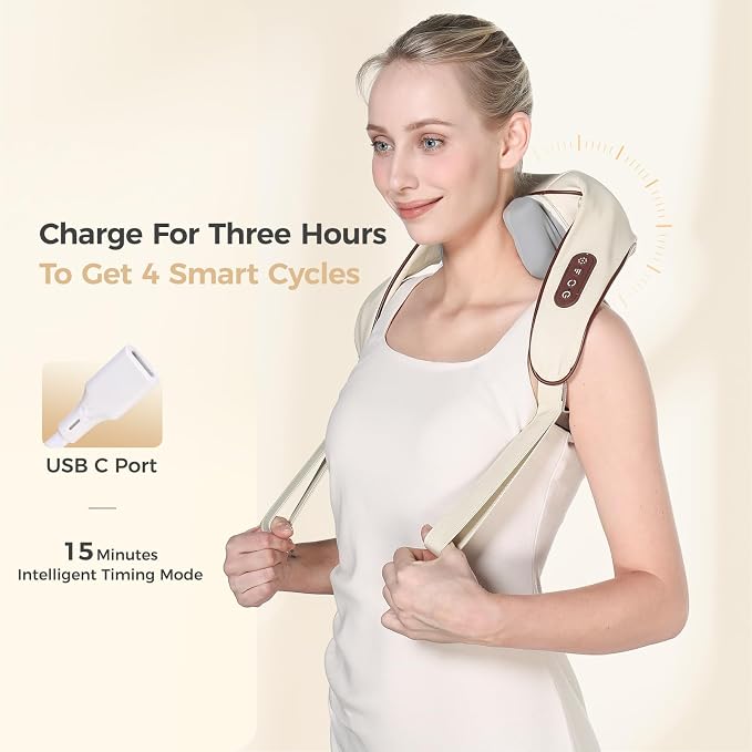 KppeX 4D Deep Cordless Neck Massagers Pillow, Shell White - Image 5