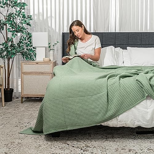 Comfy Cubs 100% Cotton Waffle Weave Throw Blanket Breathable Skin-Friendly Soft Lightweight Blankets - Perfect Warm Textured Blanket Layer - Size for Couch Bed & Sofa (Sage, 50" X 60") - Image 6