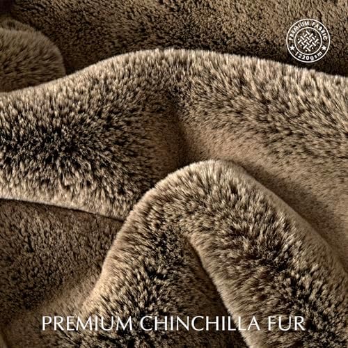 EVERGRACEHOME Faux Chinchilla Fur Throw Blanket, 60"x80", Brown Sable - Image 3