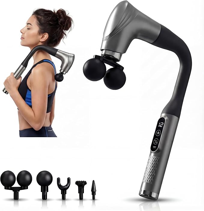 Long Handle Massage Gun for Back and Shoulders, Dual-Head by MAKECATCH