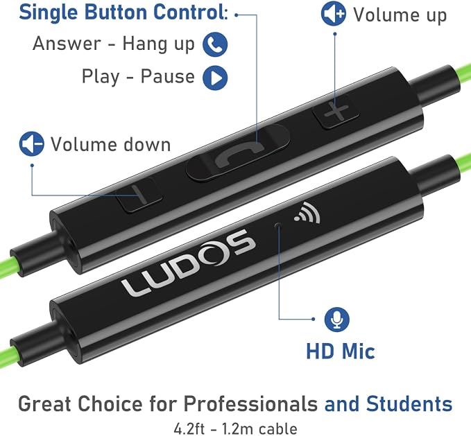 LUDOS Ultra iPhone Wired Headphones Earbuds Earphones with Lightning Connector Apple MFi Certified, 5 Years Warranty, for iPhone 14 13 12 11 Pro Max X XS XR 8 7 Plus with Microphone Control - Green - Image 6