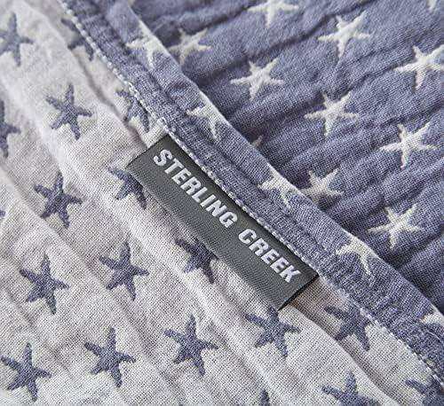 Sterling Creek Dawson Star Muslin Blanket King Three Layers Lightweight Breathable Cotton Gauzy Blanket for Adults, All Season (King, Blue) - Image 4