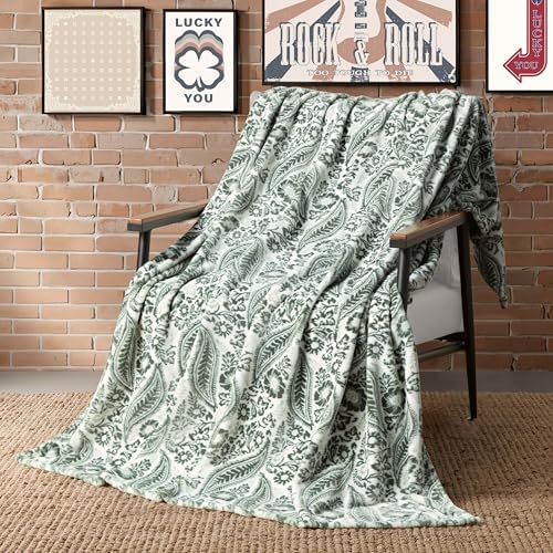 Lucky Brand 50" x 70" Plush Throw Blanket, Paisley Floral Sage Green Blanket for Sofa or Bed - Image 3