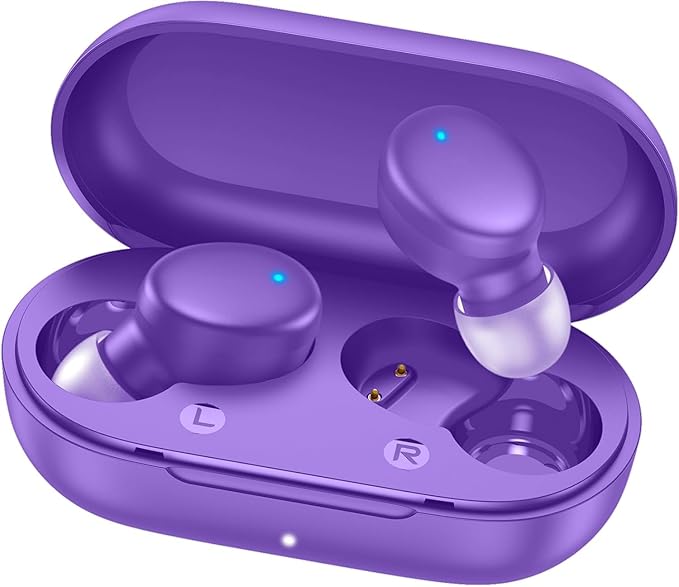 MOZOTER Mini Wireless Earbuds Bluetooth 5.3 in Ear Headphones Headsets | Light Weight,60Hrs Playtime Ear Buds with Charging Case,Smart Touch Control,Premium Sound with Deep Bass for Sport-Purple by MOZOTER