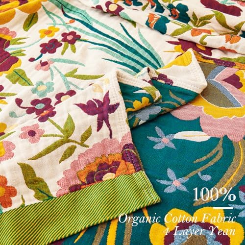 VANJOROY Boho Throw Blanket for Bed, 100% Organic Cotton Breathable Ultra Soft 60" x 80" Quilt Throw - All Season Floral Rustic Farmhouse Decor Luxury Reversible Blanket for Sofa Couch Chair and Gift - Image 6